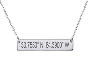 GPS Coordinates Sterling silver Bar Necklace 1.5 inch Silver Bar Necklace Latitude Longitude necklace Coordinates made with 925 silver