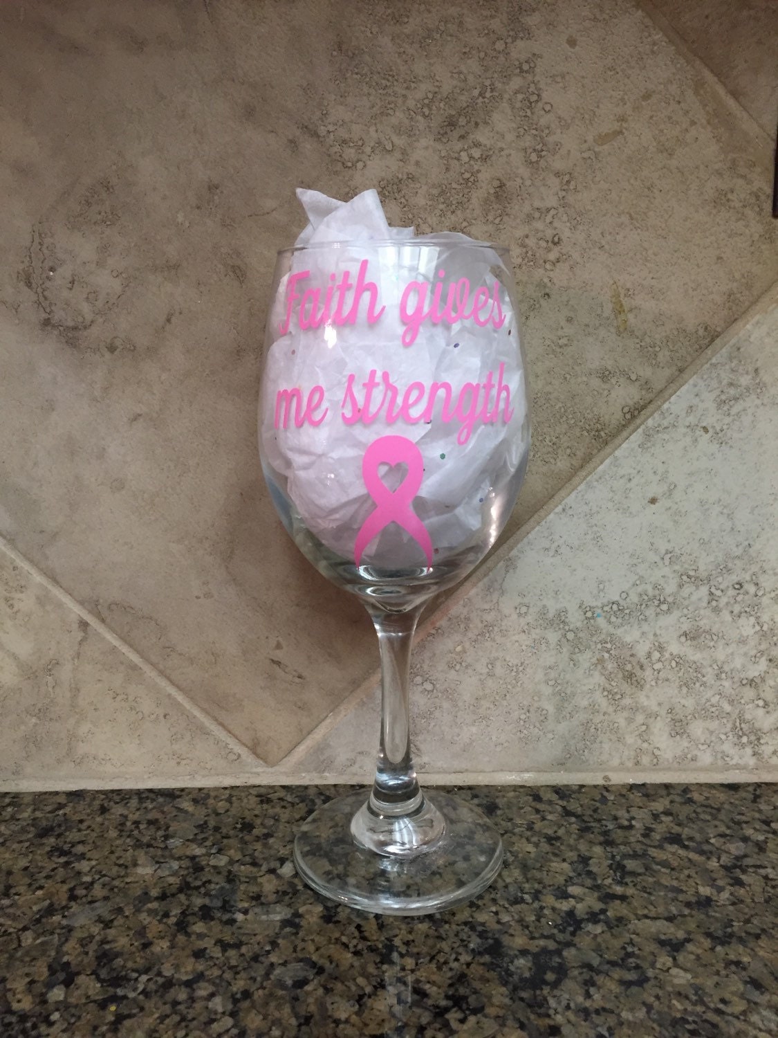 Breast cancer awareness wine glass cancer by SandJBargainVault