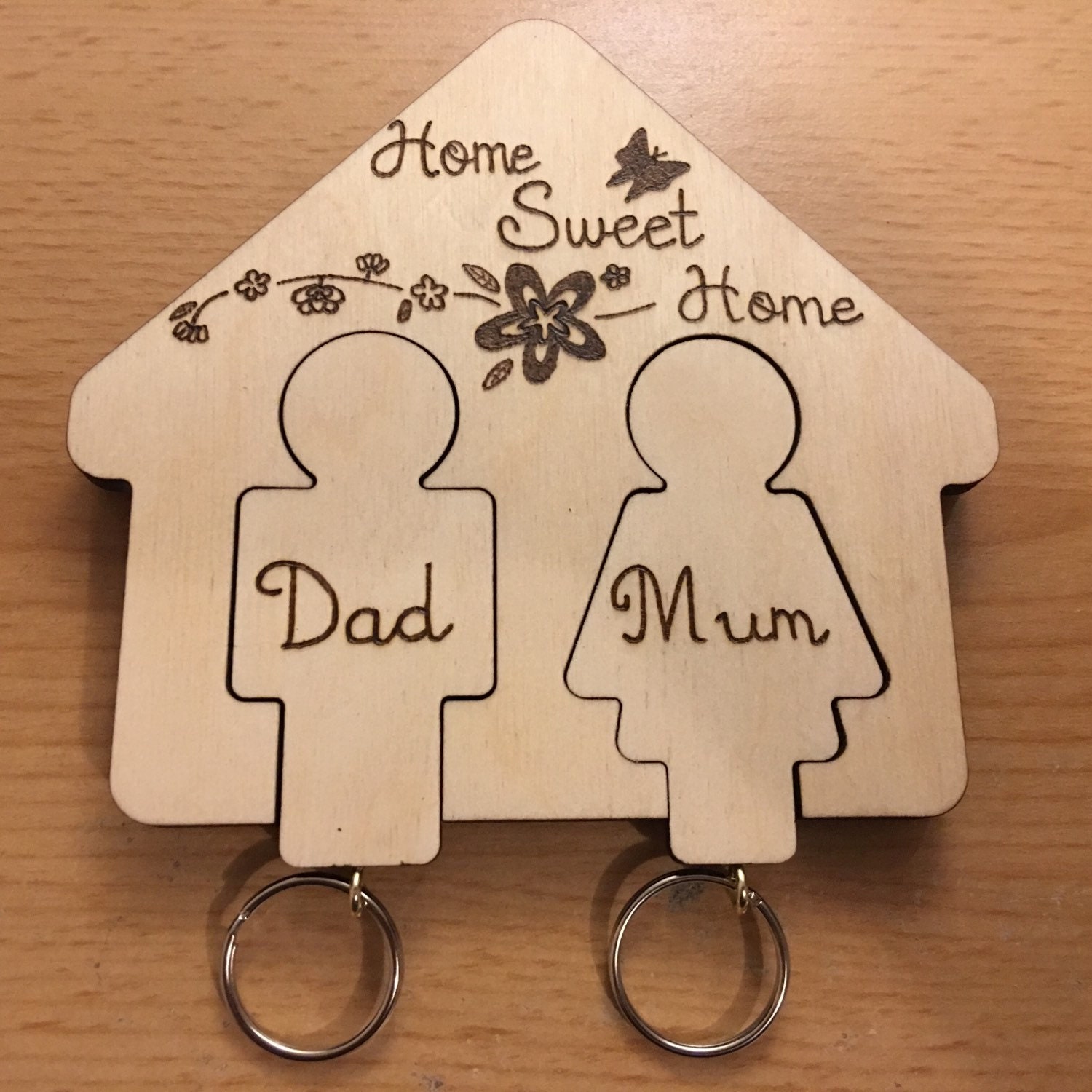 Mr & Mrs key holder with wood burned decoration Mr and Mr or