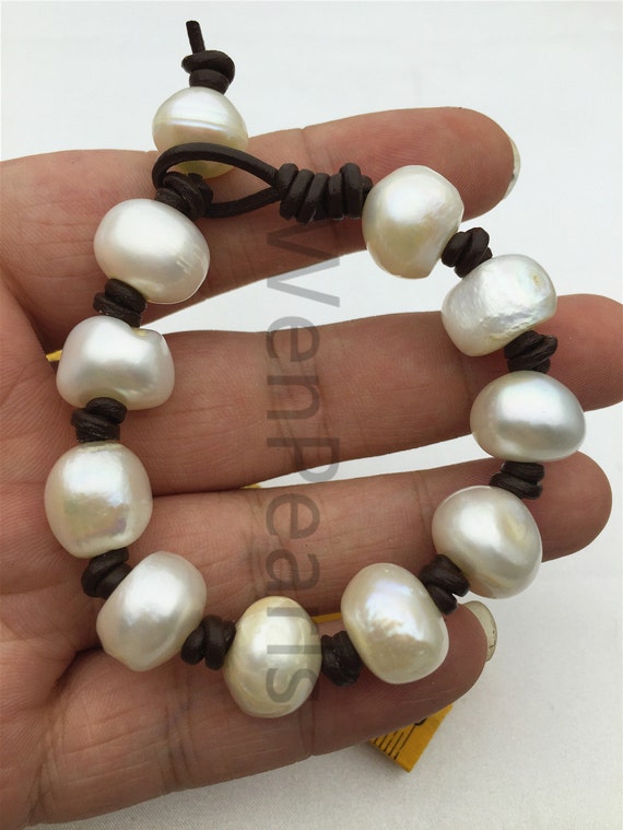 13-15mm very very big pearl Leather Pearls Bracelet