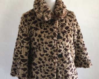 Cropped Faux Fur Vintage Style Leopard Pin-Up Coat