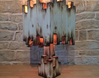 unusual table lamp, wooden lamp, desk lamp, floor lamp, abstract lighting, unusual lamp, table lamp, feature lamp, eclectic lamp, burnt wood