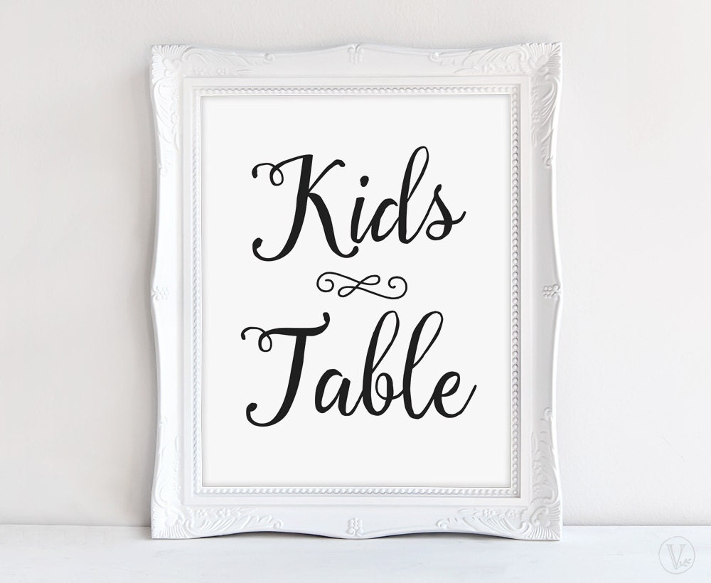 Printable Wedding Kids Table Sign Printable Wedding Signs