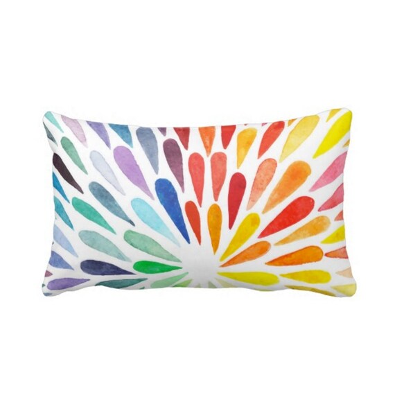 Items similar to Colorful Watercolor Throw Pillow, Bright Boho Rainbow