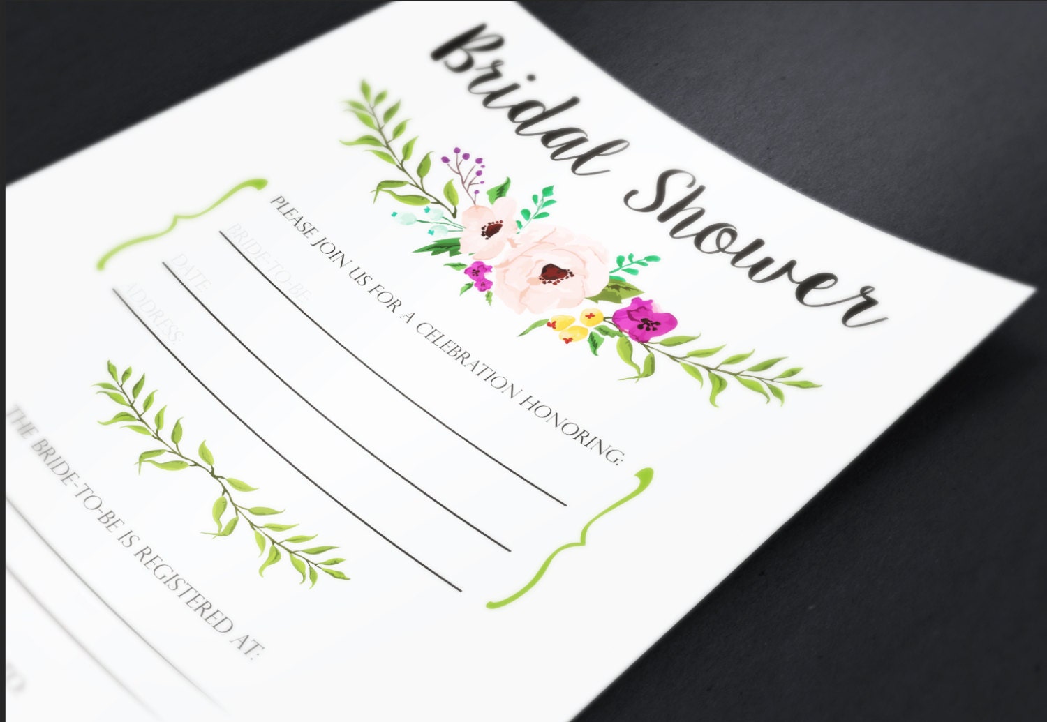 Floral Bridal Shower Printable Fill in the blank invitation