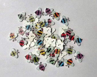 10 Wooden Little Bees Buttons - #SB-00193