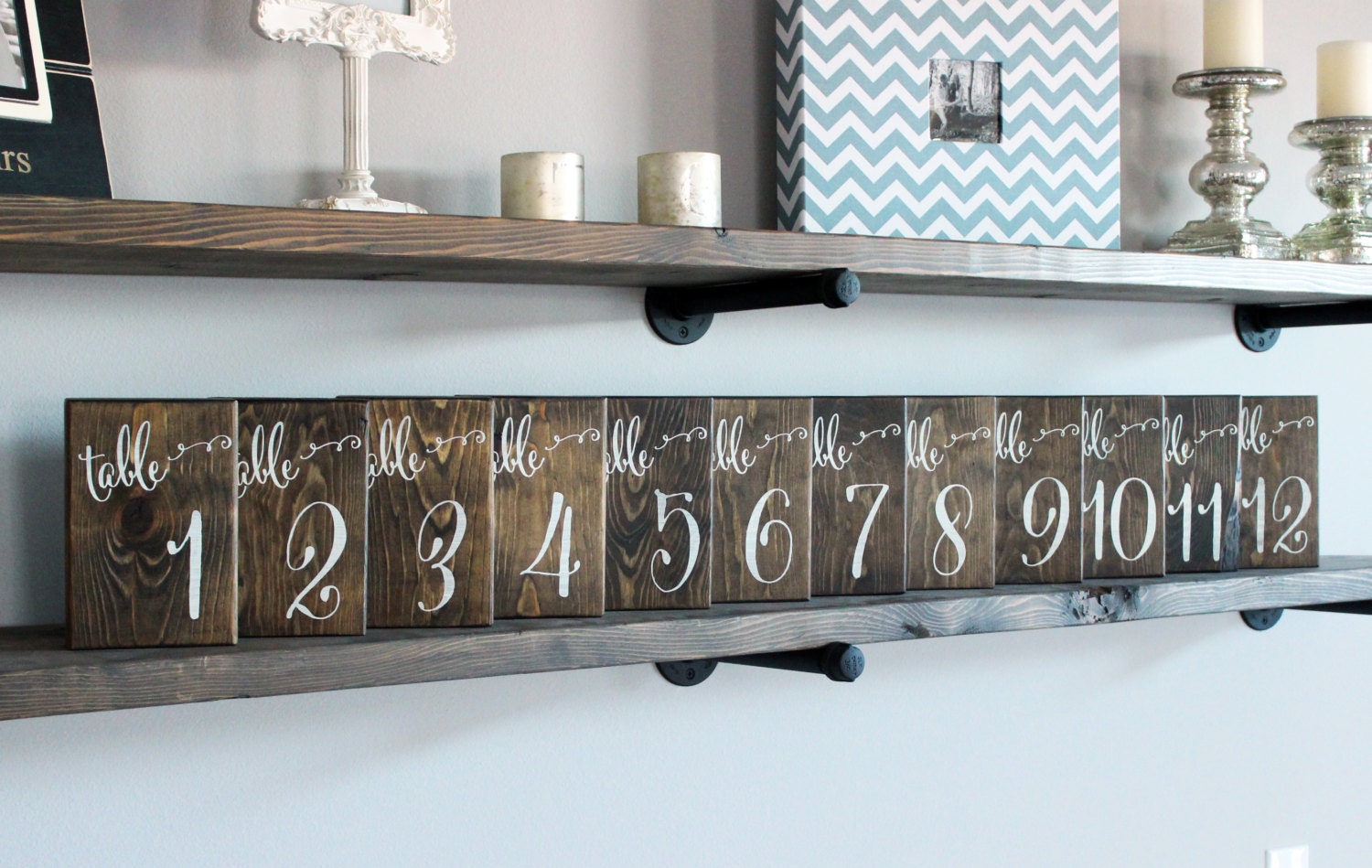 Wood Block Table Numbers Set of 12