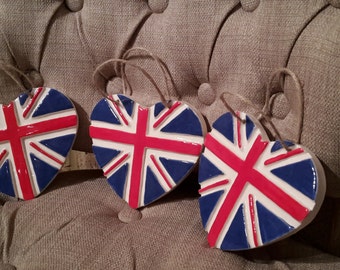 UNION JACK FLAG-Ceramic Heart-Home Decor-British Flag-Hanging heart-Wall Sign-Decor-Pottery Heart-Family Home-uk-London Gifts-Great Bratain