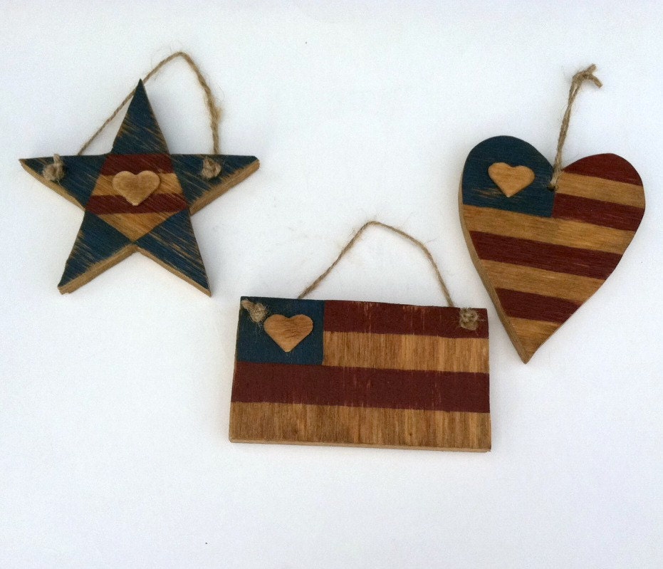 Patriotic Ornaments Wood Primitive Wood Crafts Fourth of