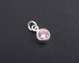 Add a Birthstone Charm Dangle - October Birthstone Charm Sterling Silver, Rose CZ Charm Dangle, Birthstone Charms, Bezel Charms