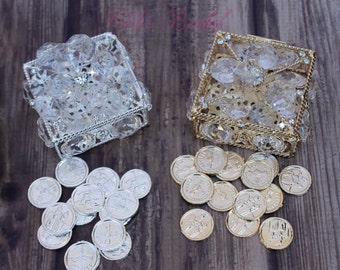 NEW!!! Gold or Silver Wedding Arras, Arras de Boda, Unity Coins, Treasurer Chest Wedding Arras, Silver Wedding Arras, 13 wedding Unity Coins