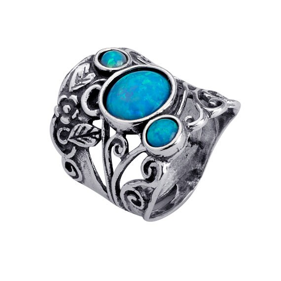 Blue opal ring ,multistone rings, gemstone ring, birthstone ring, october ring, opal Silver ring, SHABLOOL rings, silver opal rings israel