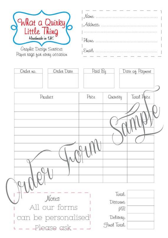 Custom Order Form Printable Form Editable template
