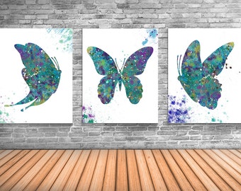 Butterfly Wall Art, Butterflies, Butterfly Posters, Set of Three Art Prints For The Home