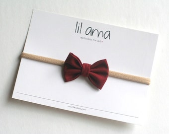 Maroon Baby Headband - Fabric Bows - Newborn Headband - Maroon Hair Bow - Burgundy Baby Bow Headband - Baby Girl Bows