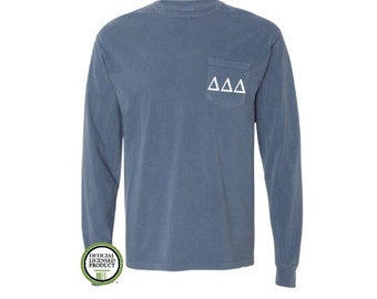 Delta Delta Delta Comfort Colors LONG Sleeve Pocket Tee, Greek gift, Sorority gift, Big and Little, Delta Delta Delta, Tri-Delt