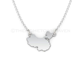China Necklace - China map necklace, China pendant, I heart China necklace