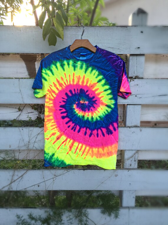 Tie Dye TShirtMade in USA Tie And DyeNeon Rainbow Hippie