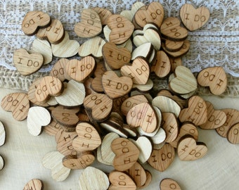 100 Tiny "I Do" Hearts ~ 1/2" ~ Cute Little Wooden Hearts! Bridal Shower Decoration ~ Summer Wedding