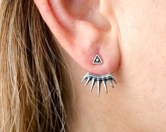 Sterling Silver Ear Jacket Earrings Sunshine Ear Cuff Earrings Boho Jewelry - JKT002