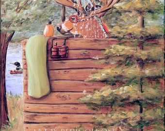 Bathroom Wall Art, Rustic Cabin Bathroom, Deer, Lake Bathroom Wall Art, Father's Day Gift Idea, Mountain Cabin Bathroom Art Print