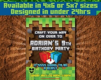 Mineventure Birthday Party Invitation - Explosive Block Invite - Personalized Printable