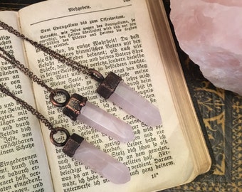 Rose Quartz Necklace Pink Crystal Rose Quartz Pendant Electroformed Crystal Necklace Bohemian Healing Crystal Jewelry Gypsy Necklace Stone