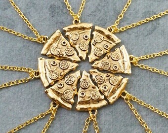 Pizza Friendship Necklaces Pepperoni Pizza Necklace Pizza Jewelry Gold Pizza Charm Bestfriends Necklace Bridesmaid Necklaces Pizza Set of 8