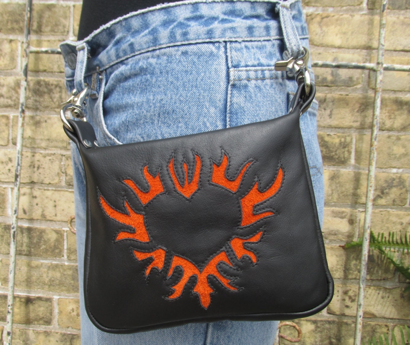 Leather Hip Bag women's black and motorcycle by WhitetailLeather
