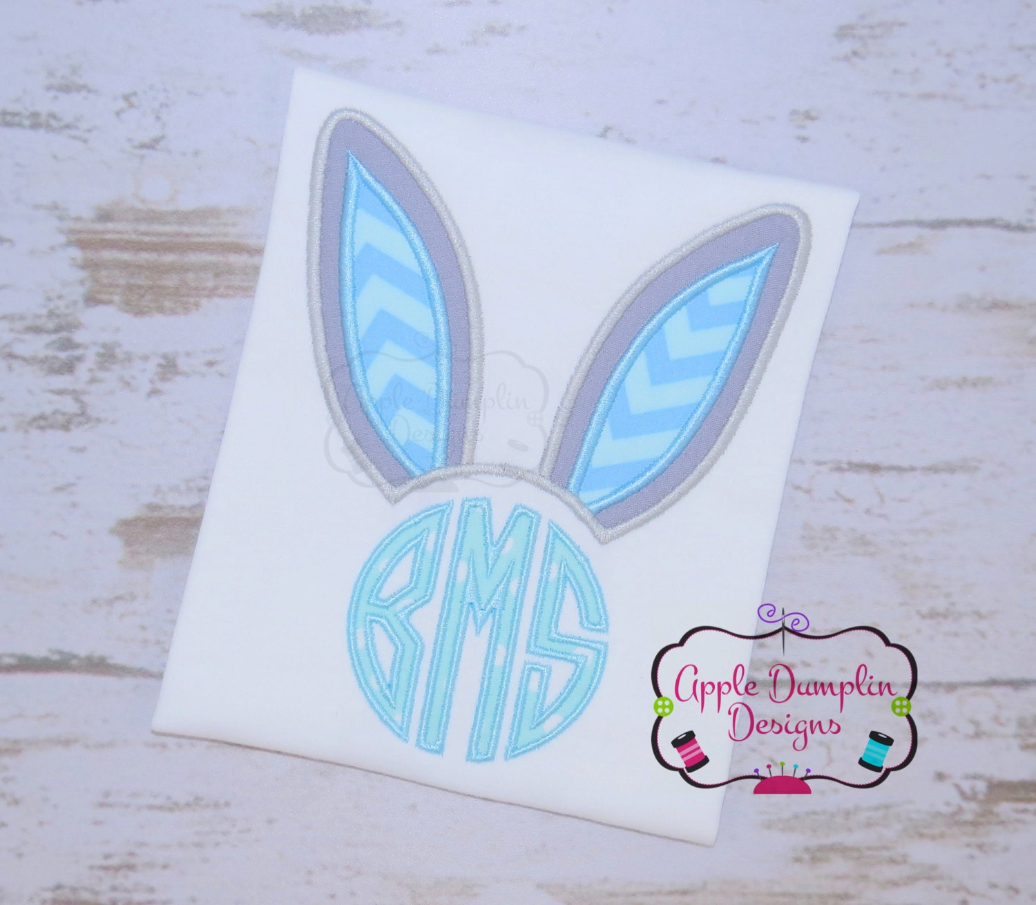 Bunny Ears Monogram Applique Design Machine Embroidery