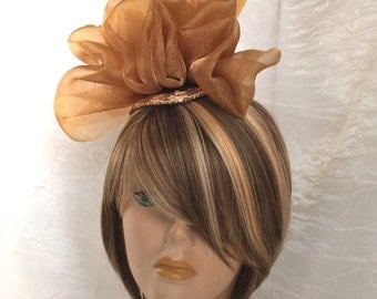 Feather Fascinator - Gold Pouf Fascinator - Gold Chiffon Hat - Gold Derby Hat - Feather Cocktail Hat - Garden Party Hat- Gold Bridesmaid Hat