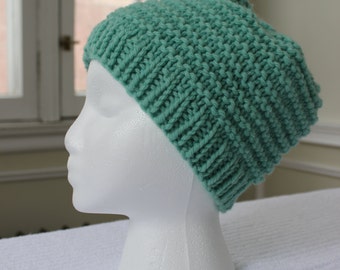 Hand-Knit Hat - Seven Ridges Road in Light Green