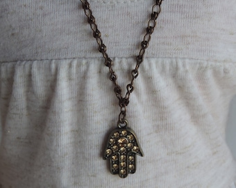 Brass Hamsa Hand Pendant Adjustable Necklace for American Girl Dolls and other 18 inch dolls