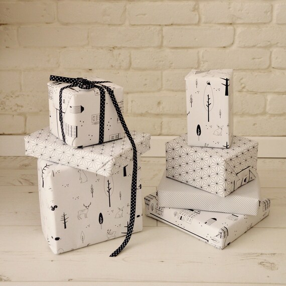 Items similar to Black and White Printed Gift Wrapping Paper, Black and