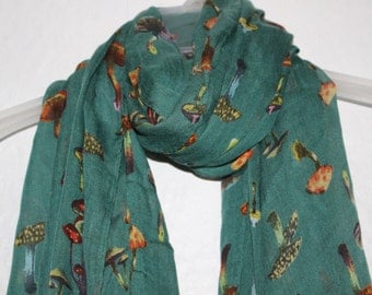 Mushroom Scarf, Green Mushroom Scarf, Scarves, Green Accessories, Green Scarves, Spring/Summer Accessories, Holiday Gift, Mother's Day,