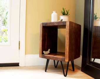 Reclaimed wood end table, night stand, side table, plant stand reclaimed wood end table, industrial side table, entry