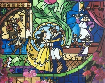 Beauty & the Beast Stained Glass Art Print
