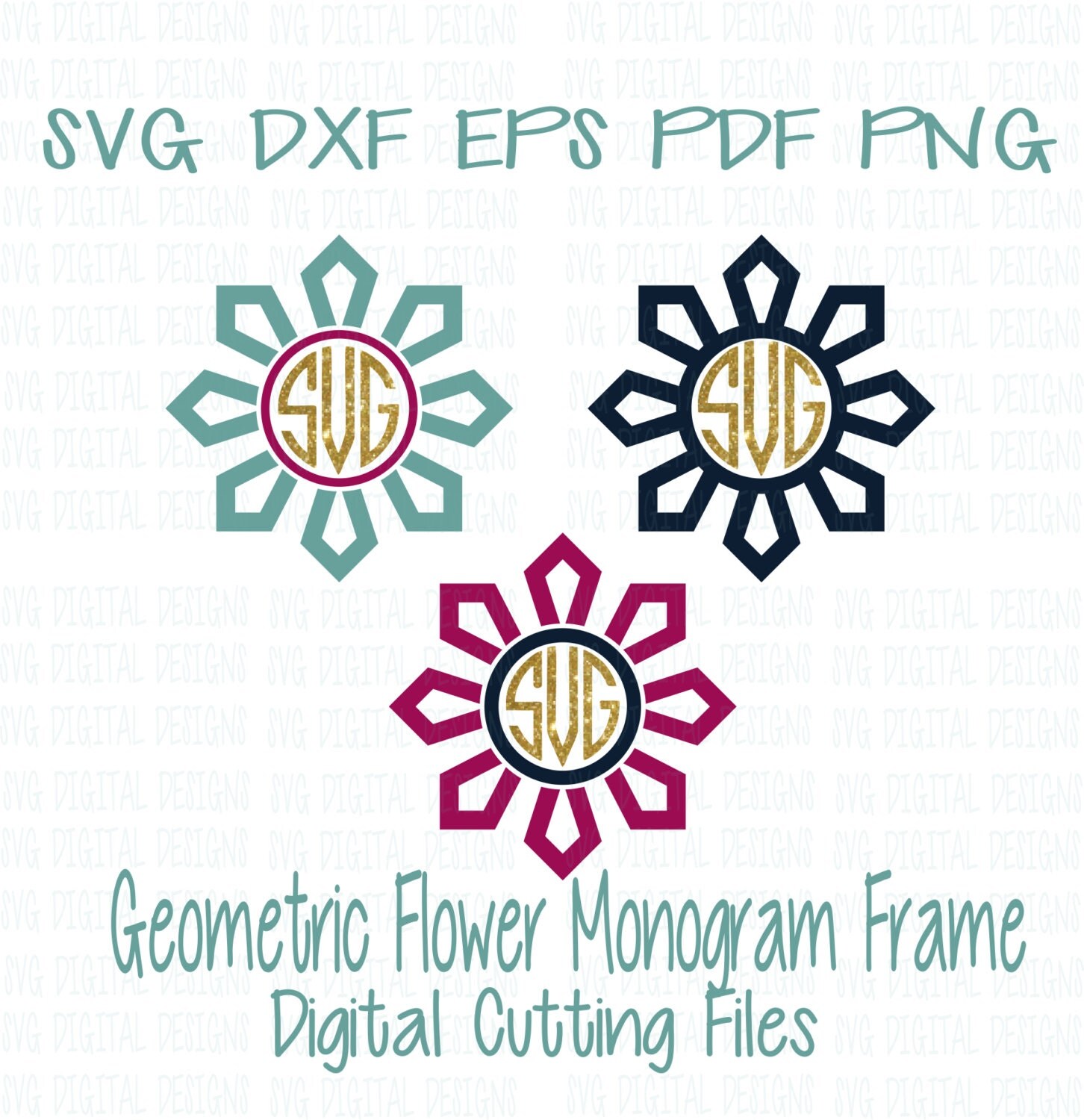 Download SVG Monogram Frame Svg Files Geometric Flowers Design