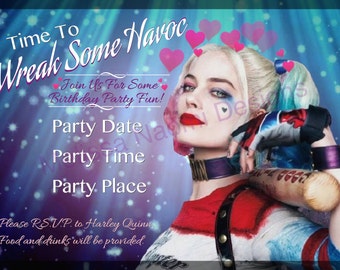 Harley Quinn Party Invitation, DIGITAL FILE, Customized Party Invitation, Birthday Party, Halloween Party, Costume Party, Personalized