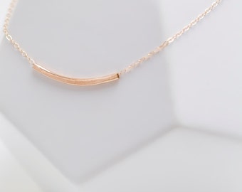 14k Rose Gold Necklace / Hammered Necklace / Dainty Layering Necklace / Rose Gold Bar Necklace / Curved Bar Necklace / Hammered Bar Necklace