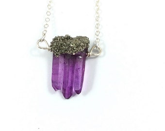 Purple Quartz Necklace- Raw Crystal Necklace- Quartz Point Pendant- Purple Stone Necklace- Small Crystal Point Necklace Sterling Silver