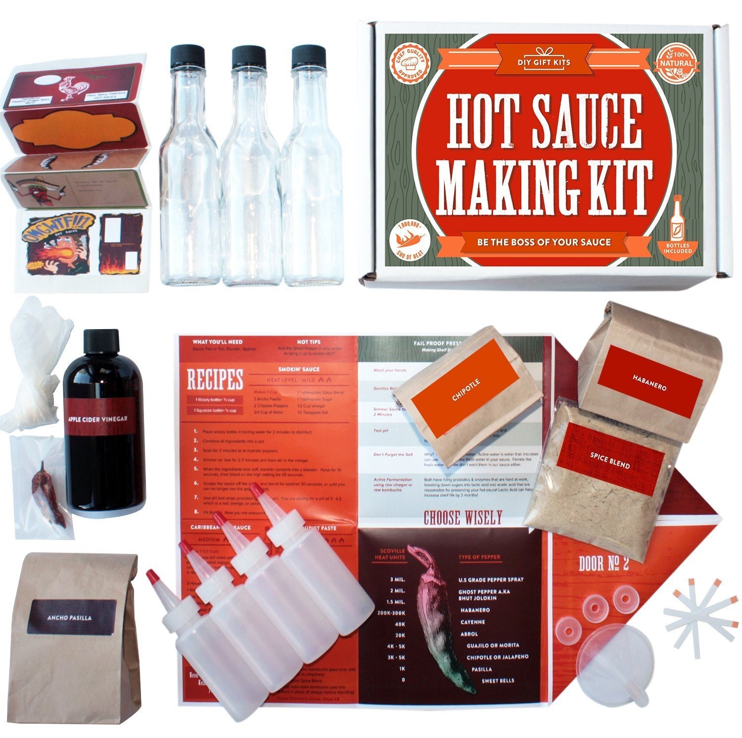 Make Your Own Hot Sauce Kit Makes 7 Bottles of by DIYgiftKITSco