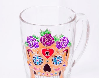 Calavera Mug, Sugar Skull Coffee Mug, Calavera Art, Dia De Muertos, Golden Sugar Skull, Unique Sugar Skull, Hand Painted Sugar Skull