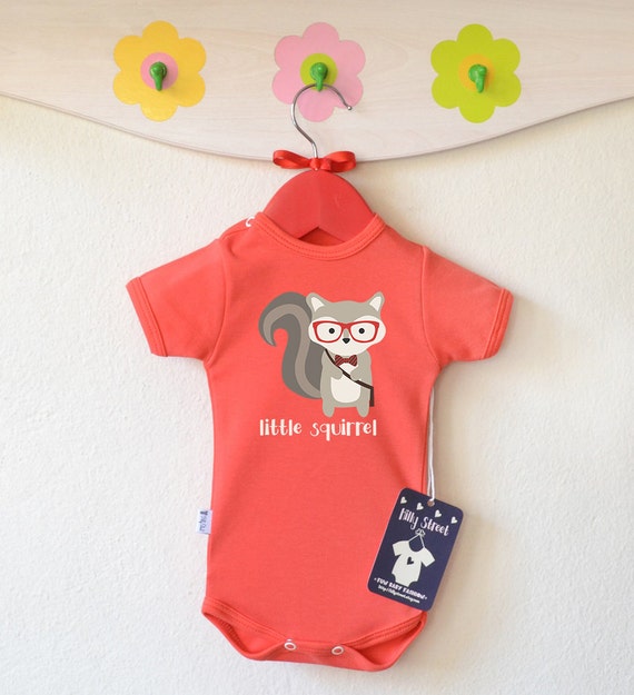 ON SALE Squirrel Baby Clothes. Hipster SHORT Sleeve Baby Bodysuit With