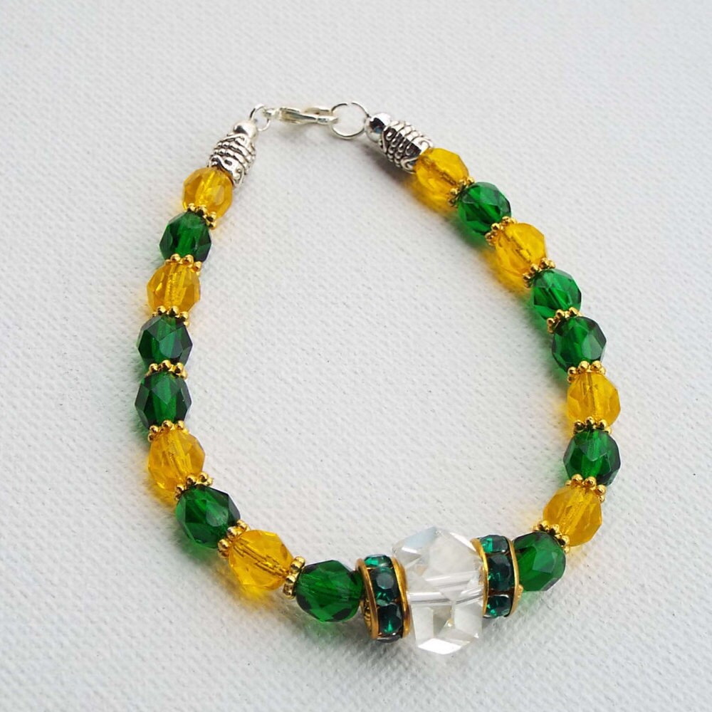 Beaded Green Yellow Bracelet Czech Glass Crystal Bracelet