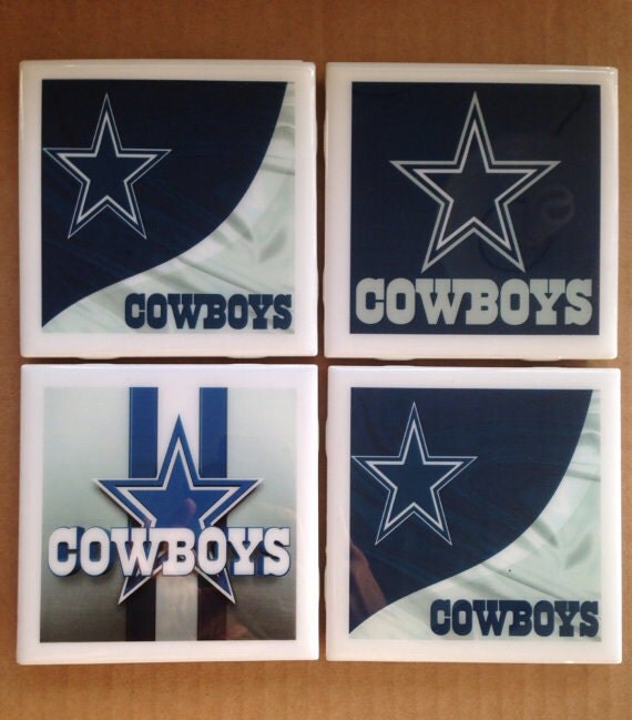 Dallas Cowboys Coasters Set of 4 Football Tile by CarolinaKrafts