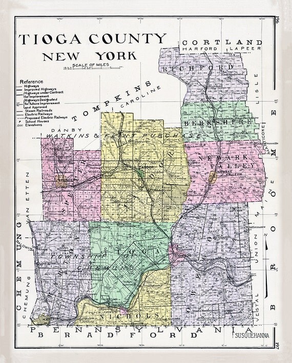 Tioga County New York Map Plate