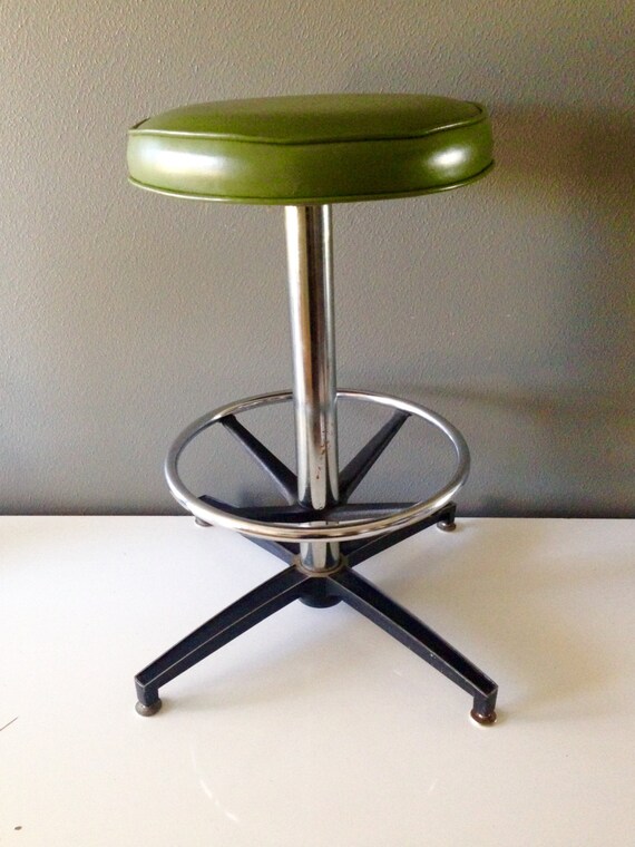 Shaver-Howard MC Industrial Bar Stool with Avocado Green Vinyl