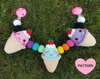 Ice Cream Stroller Mobile PATTERN PDF, crochet amigurumi