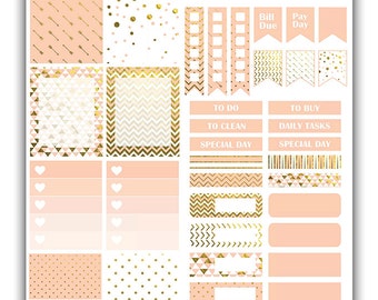 Pink and gold weekly stickers kit | Themed weekly kit | Erin Condren vertical theme weekly kit | Weekly planner stickers
